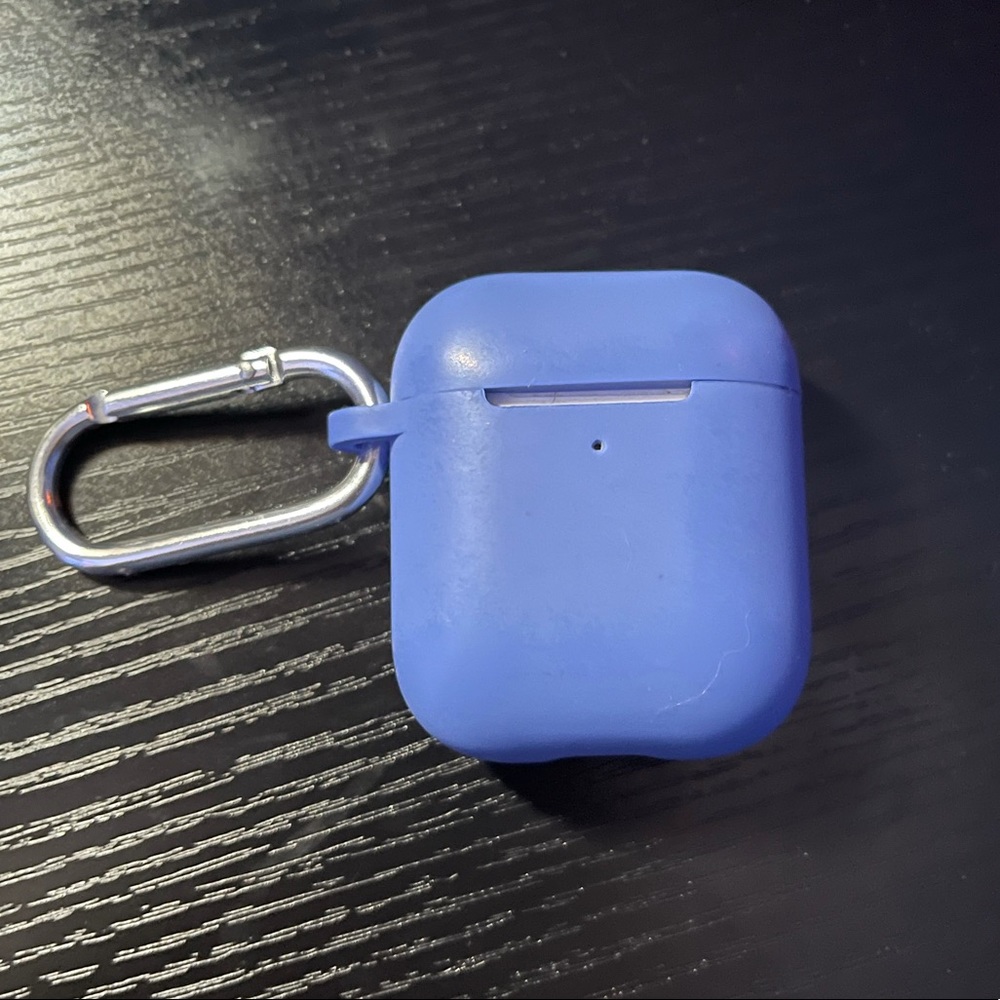 Blue silicone AirPods 2 case with belt loop.